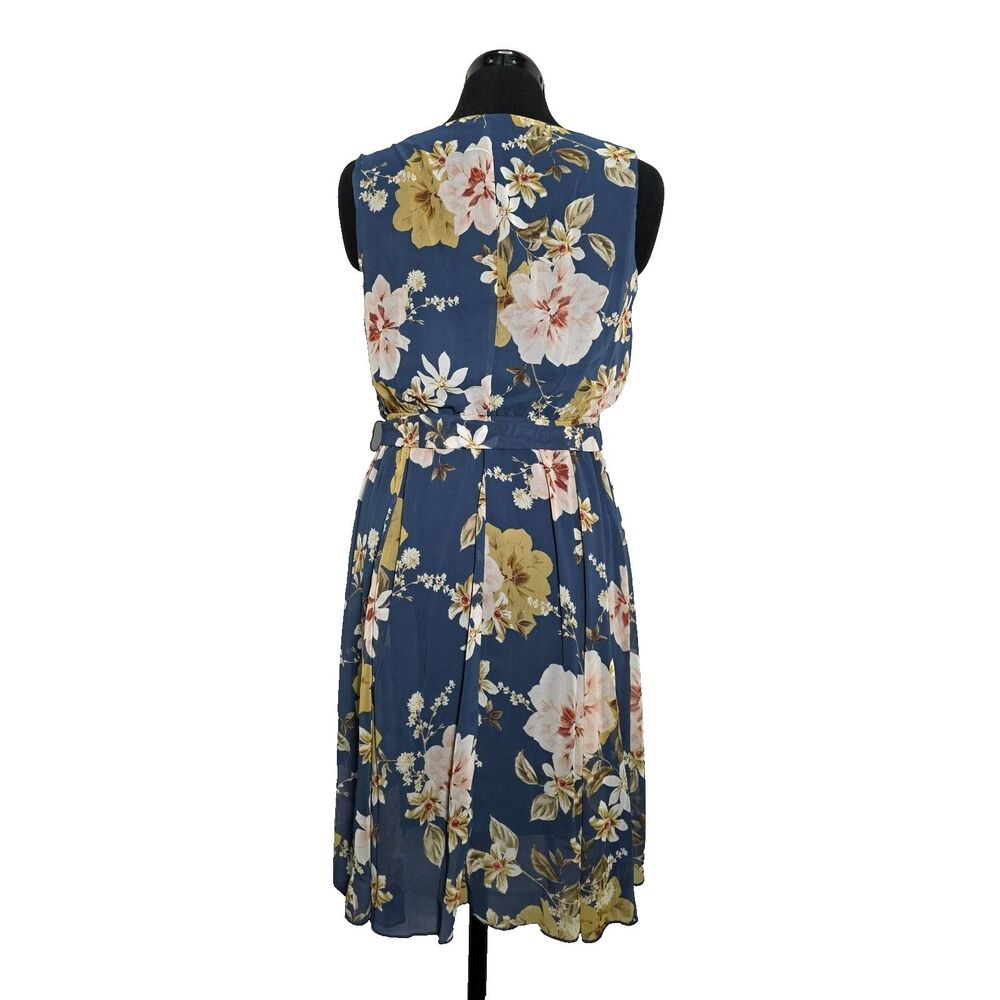 Enfocus Studio Womens 6 Blue Floral A‑Line Dress Sleeveless Belted Summer - Picture 4 of 16